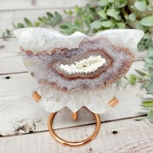 Elegant Agate Butterfly Carving from Brazil with Rose Gold Stand.